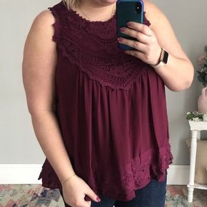 NWT flowy crochet detail top XL